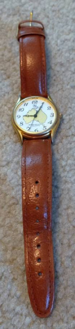 Watch ~ AUSTRALIA ~ water resistant ~ pigskin strap ~ needs battery