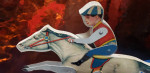 Antique Gibbs Toy #39 Hurdle Rider Tin & Wood Pull Toy