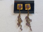 Vintage Amethyst and Brass Brutalist Style Dangle Clip-On Earrings