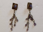 Vintage Amethyst and Brass Brutalist Style Dangle Clip-On Earrings