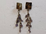 Vintage Amethyst and Brass Brutalist Style Dangle Clip-On Earrings
