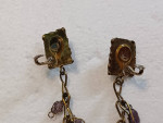 Vintage Amethyst and Brass Brutalist Style Dangle Clip-On Earrings