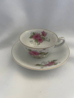 Pink and White Floral Tea Cup and Saucer "Japan"