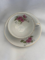Pink and White Floral Tea Cup and Saucer "Japan"