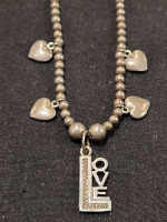 Sterling Silver LOVE Charm on 17 in. "Balls and Hearts" Chain