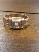 Men's Mid Century 14k Two Tone Yellow/White Gold Diamond Ring. Size 8