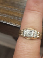 Men's Mid Century 14k Two Tone Yellow/White Gold Diamond Ring. Size 8
