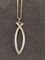 Sterling Silver Christian Fish Pendant on 16in Fancy Flat Chain