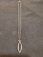 Sterling Silver Christian Fish Pendant on 16in Fancy Flat Chain