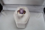 14K GOLD CUSTOM DESIGN EMERALD CUT AMETHYST FASHION ESTATE RING Sz.6
