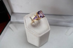14K GOLD CUSTOM DESIGN EMERALD CUT AMETHYST FASHION ESTATE RING Sz.6