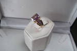 14K GOLD CUSTOM DESIGN EMERALD CUT AMETHYST FASHION ESTATE RING Sz.6