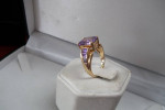 14K GOLD CUSTOM DESIGN EMERALD CUT AMETHYST FASHION ESTATE RING Sz.6