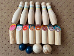 Solid Real Wood Wooden Skittles Picture Blocks Bowling Game