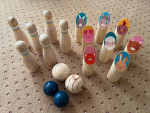 Solid Real Wood Wooden Skittles Picture Blocks Bowling Game