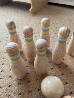 Solid Real Wood Wooden Skittles Picture Blocks Bowling Game