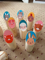 Solid Real Wood Wooden Skittles Picture Blocks Bowling Game