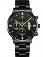 Geneva Men's Stainless Steel Quartz Business Fashion Watch, Black, NEW