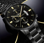 Geneva Men's Stainless Steel Quartz Business Fashion Watch, Black, NEW