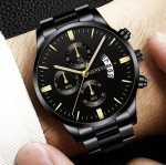 Geneva Men's Stainless Steel Quartz Business Fashion Watch, Black, NEW