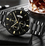 Geneva Men's Stainless Steel Quartz Business Fashion Watch, Black, NEW