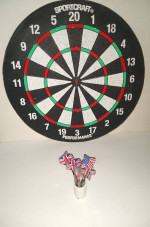 Dart board with darts
