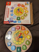 Wooden teaching time clock with beaded numbers brand new in package