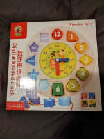 Wooden teaching time clock with beaded numbers brand new in package
