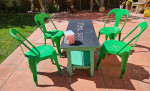 KID'S WOODEN CHALK/CRAFTS PROJECT TABLE W/METAL POTTERY BARN CHAIRS