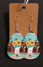 NEW Western Cowgirl Boho Cow Theme Faux Leather Teardrop Dangle Earrin