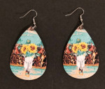 NEW Western Cowgirl Boho Cow Theme Faux Leather Teardrop Dangle Earrin
