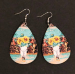 NEW Western Cowgirl Boho Cow Theme Faux Leather Teardrop Dangle Earrin