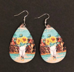 NEW Western Cowgirl Boho Cow Theme Faux Leather Teardrop Dangle Earrin