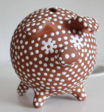 Zeuthen Denmark Piggy Bank 1950-60's White Flower Eyes Polka Dot