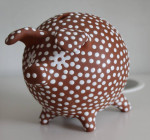 Zeuthen Denmark Piggy Bank 1950-60's White Flower Eyes Polka Dot