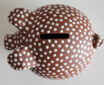 Zeuthen Denmark Piggy Bank 1950-60's White Flower Eyes Polka Dot
