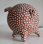 Zeuthen Denmark Piggy Bank 1950-60's White Flower Eyes Polka Dot