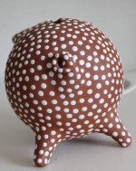 Zeuthen Denmark Piggy Bank 1950-60's White Flower Eyes Polka Dot