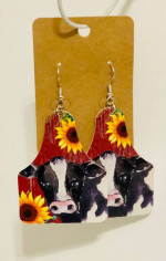 NEW Western Cowgirl Boho Cow Sunflower Theme Faux Leather Earrings