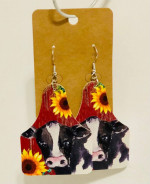 NEW Western Cowgirl Boho Cow Sunflower Theme Faux Leather Earrings