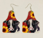 NEW Western Cowgirl Boho Cow Sunflower Theme Faux Leather Earrings