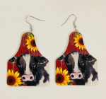 NEW Western Cowgirl Boho Cow Sunflower Theme Faux Leather Earrings