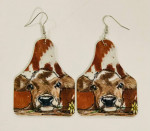 NEW Western Cowgirl Boho Cow Theme Faux Leather Dangle Earrings