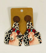 NEW Western Cowgirl Boho Goat Leather Wooden Post Dangle Earrings