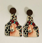NEW Western Cowgirl Boho Goat Leather Wooden Post Dangle Earrings