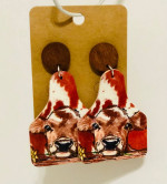 NEW Western Cowgirl Boho Cow Theme Faux Leather Wooden Post Dangle Ear