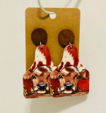 NEW Western Cowgirl Boho Cow Theme Faux Leather Wooden Post Dangle Ear