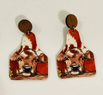 NEW Western Cowgirl Boho Cow Theme Faux Leather Wooden Post Dangle Ear
