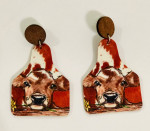 NEW Western Cowgirl Boho Cow Theme Faux Leather Wooden Post Dangle Ear