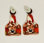 NEW Western Cowgirl Boho Cow Theme Faux Leather Wooden Post Dangle Ear